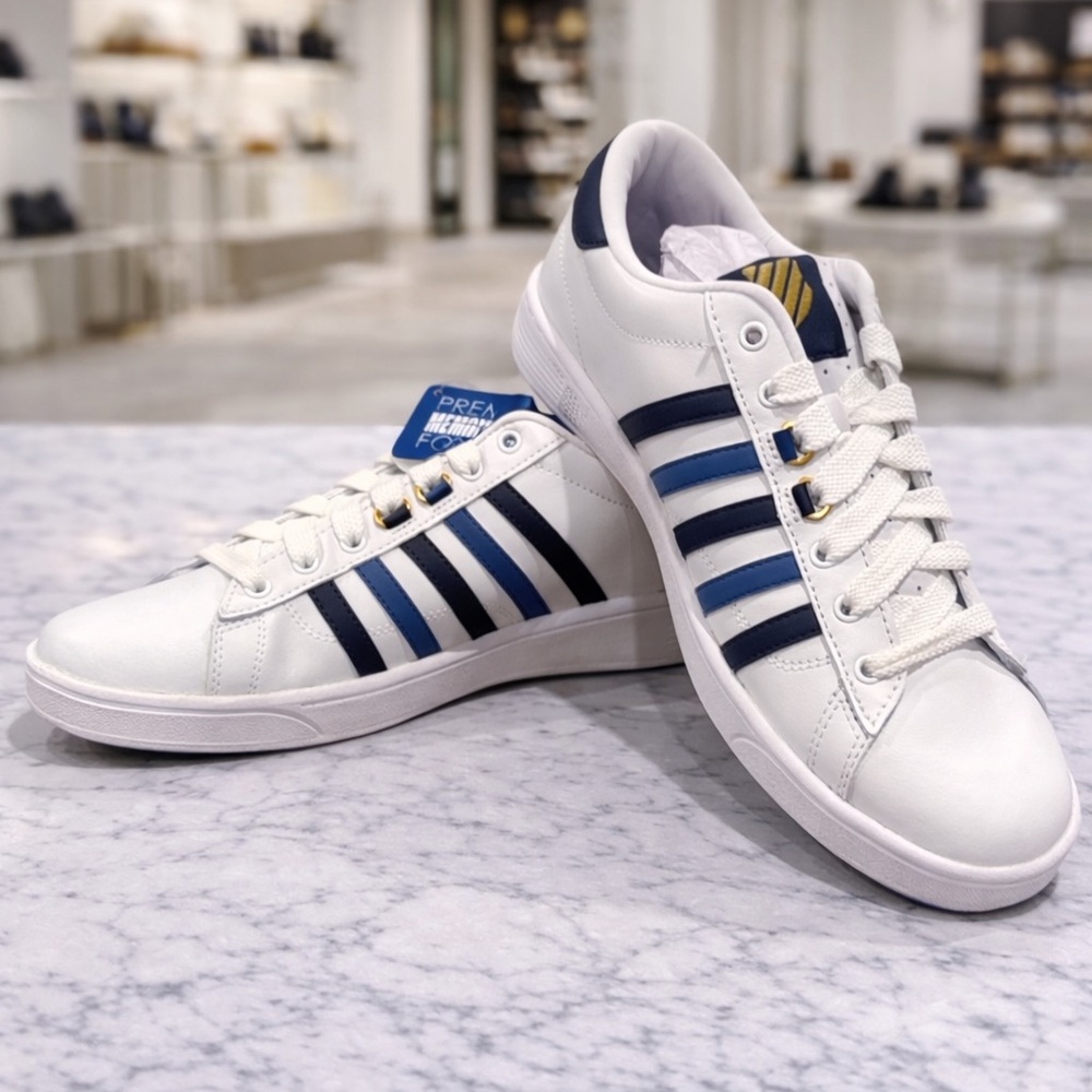 K-Swiss Hoke CMF Sneakers Men’s 10 White Navy Classic Leather Tennis Shoe NIB - Picture 2 of 4